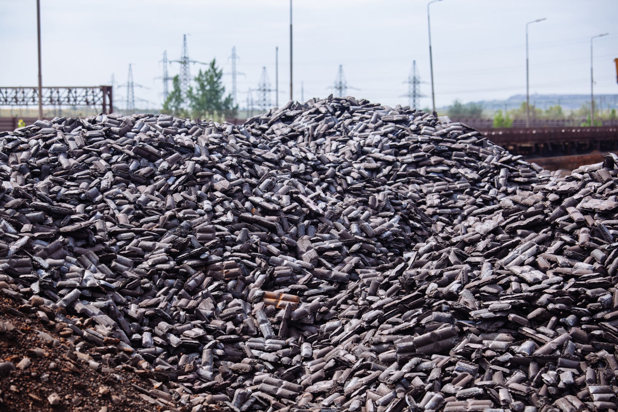 Large heap of briquetted iron